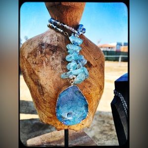 SOLD Sky blue stone & crystal necklace